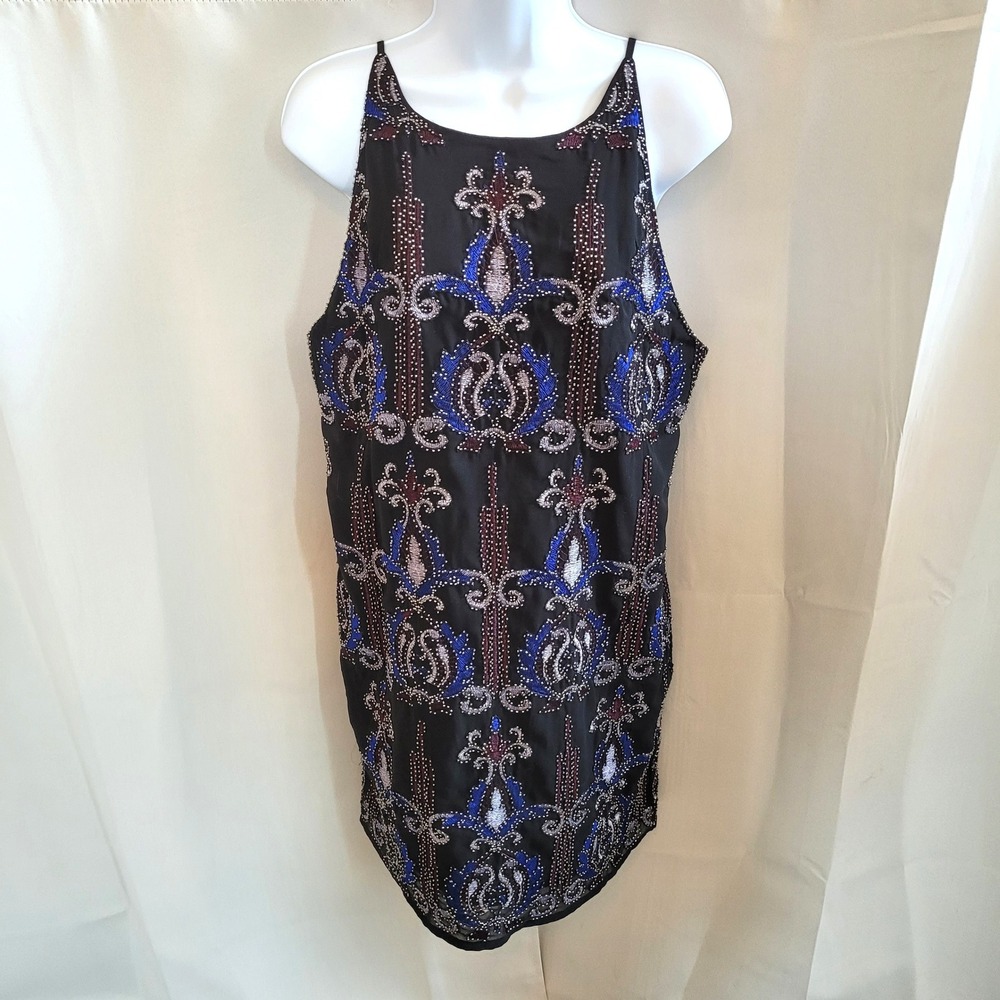 Francescas Womens Mini Dress Small Beaded Embroidered Art Deco Glam Retro 21688